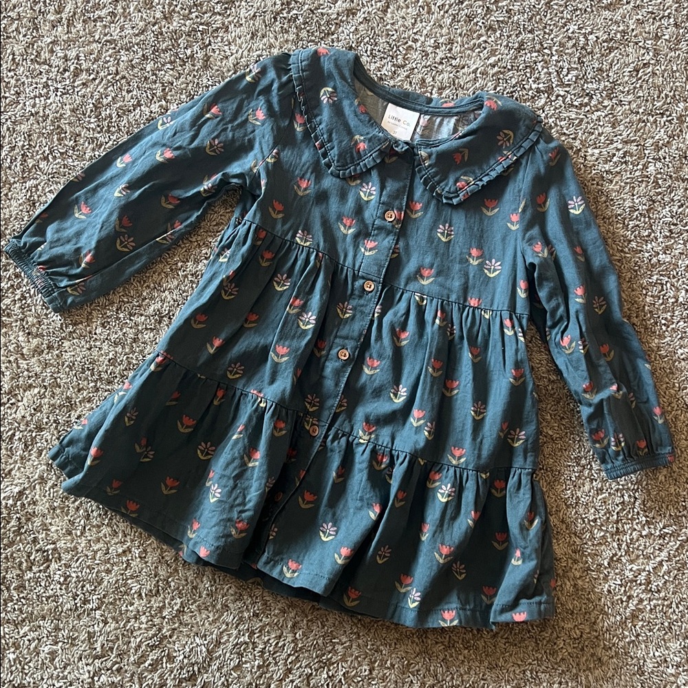 Little Co. by Lauren Conrad Little Girl Teal Blue Floral Button Up Dress Size 3t